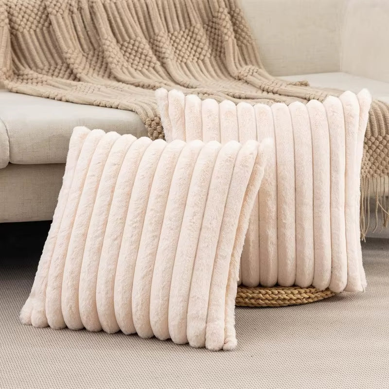 5-piece faux rabbit fur throw pillow cover set velvet reversible neutral tones hidden zipper modern décor