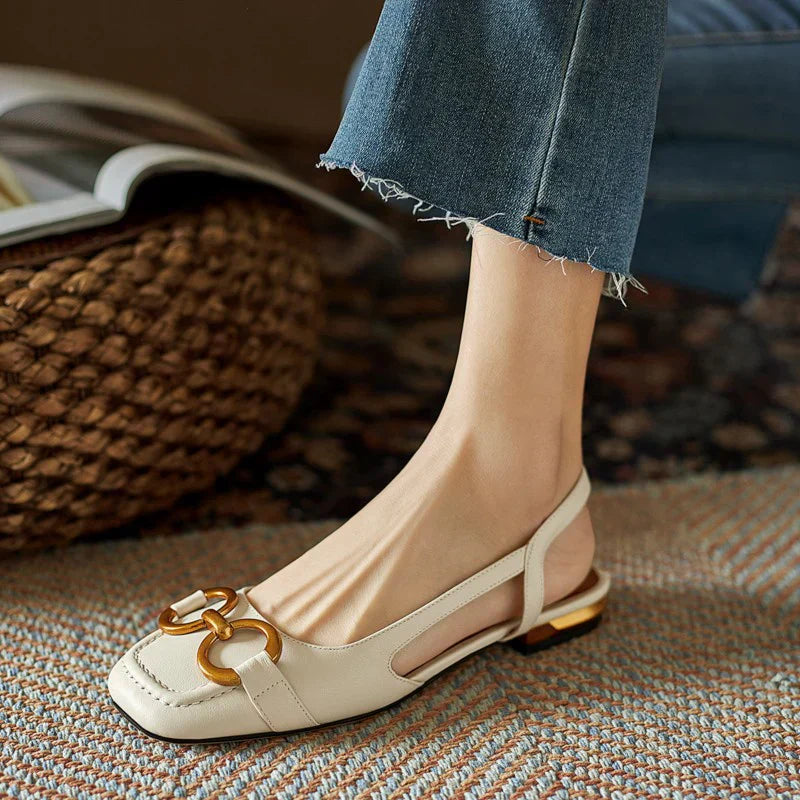 Nora chic slingback flats suede finish cushioned insole gold hardware ergonomic women shoes