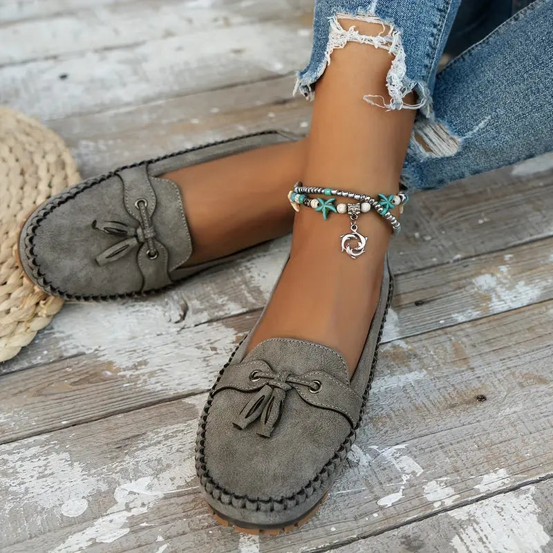 Willow tan slip-on moccasin loafers breathable soft material ergonomic insole casual comfort shoes