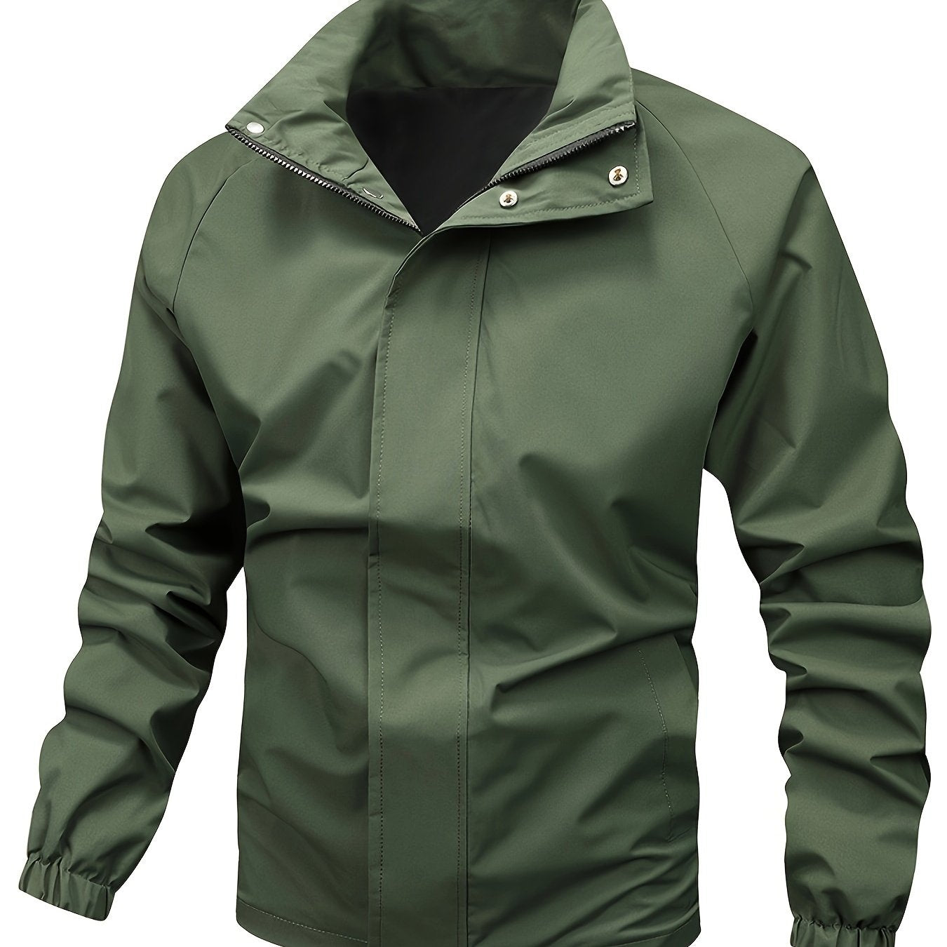Black men's slim smart jacket with elegant stand-up collar, versatile spring autumn outerwear