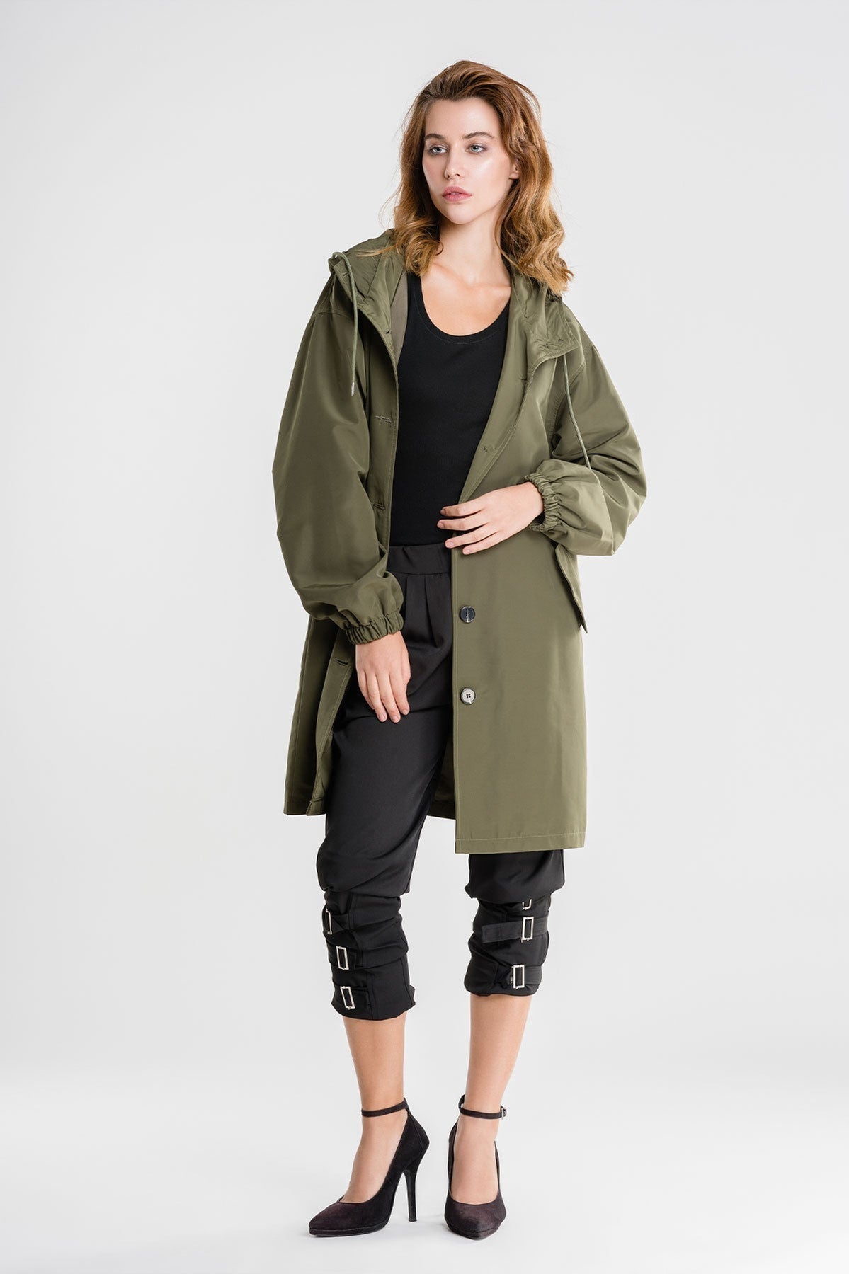 Women's loose fit hooded winter coat with button closure in cozy casual Dakota style
