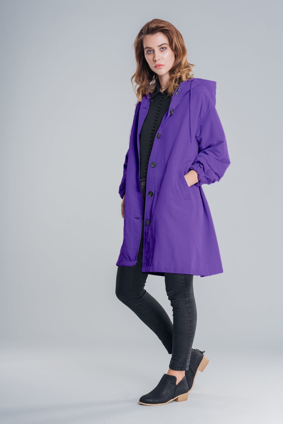 Dakota women's winter hooded coat loose fit button closure cozy warm casual everyday style