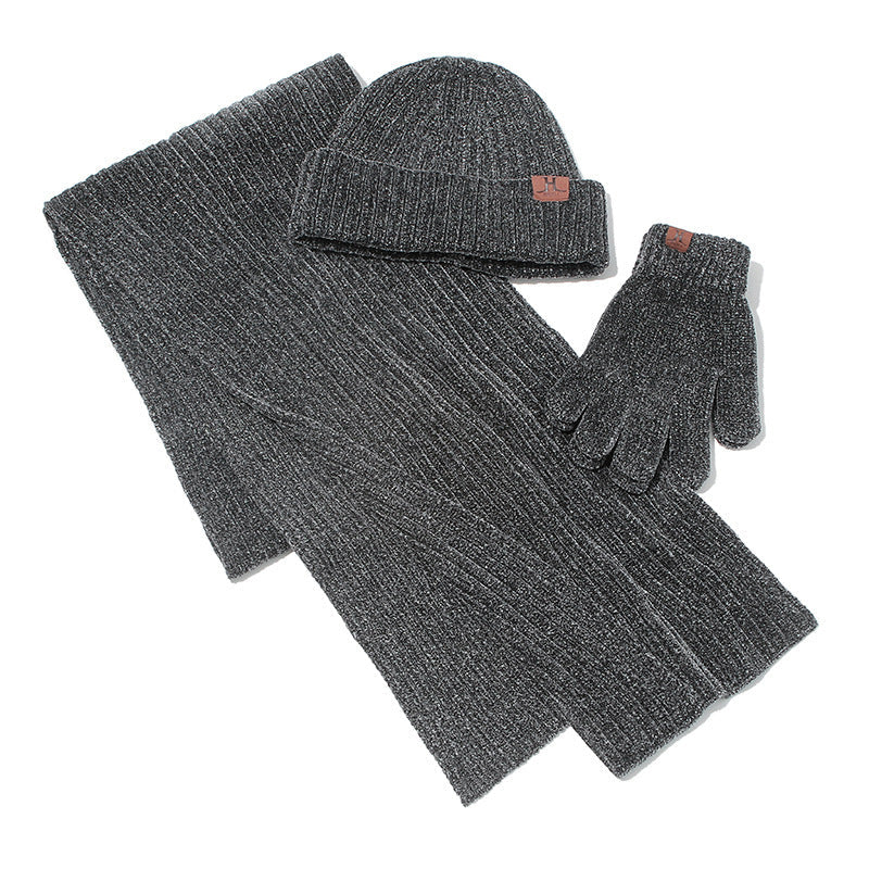 Beige unisex knitted winter set with extra-long scarf, cozy hat and gloves for women and men