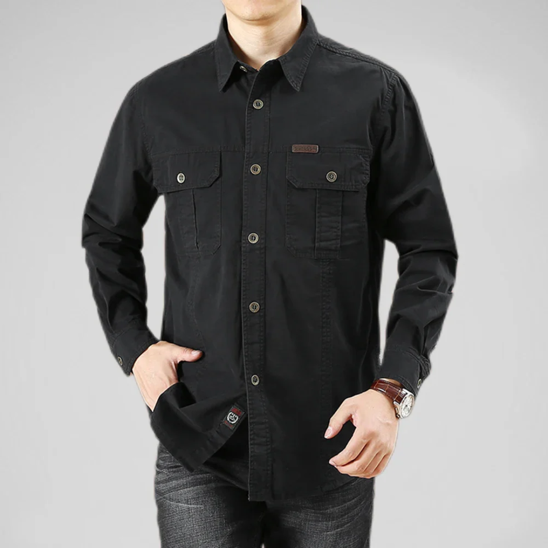 Men's cotton multi-pocket shirt structured relaxed fit versatile everyday style for work and weekend