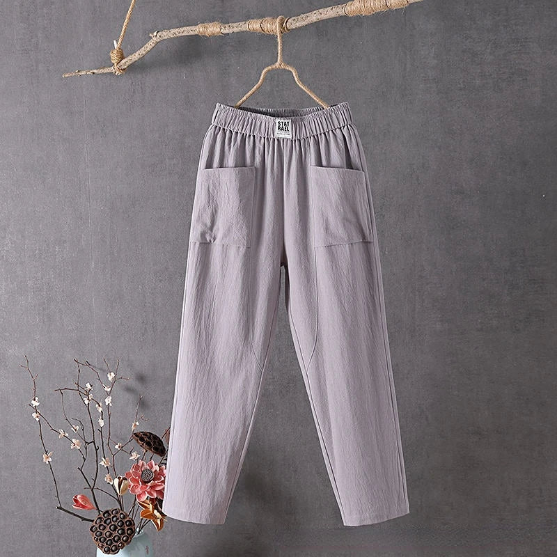 Rose women's casual loose straight-leg pants with elastic waist, pull-on comfort for everyday wear