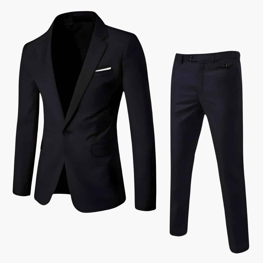 Men's slim fit navy blue suit set single-button blazer and tailored trousers lightweight fabric
