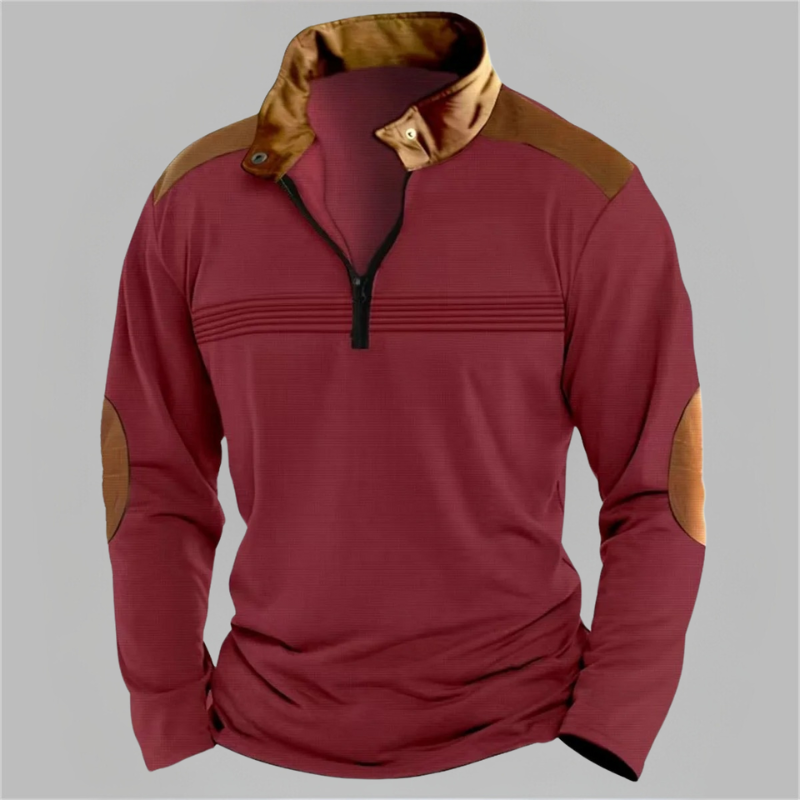 Men's two-tone half-zip pullover athletic cut soft texture casual layering sweatshirt
