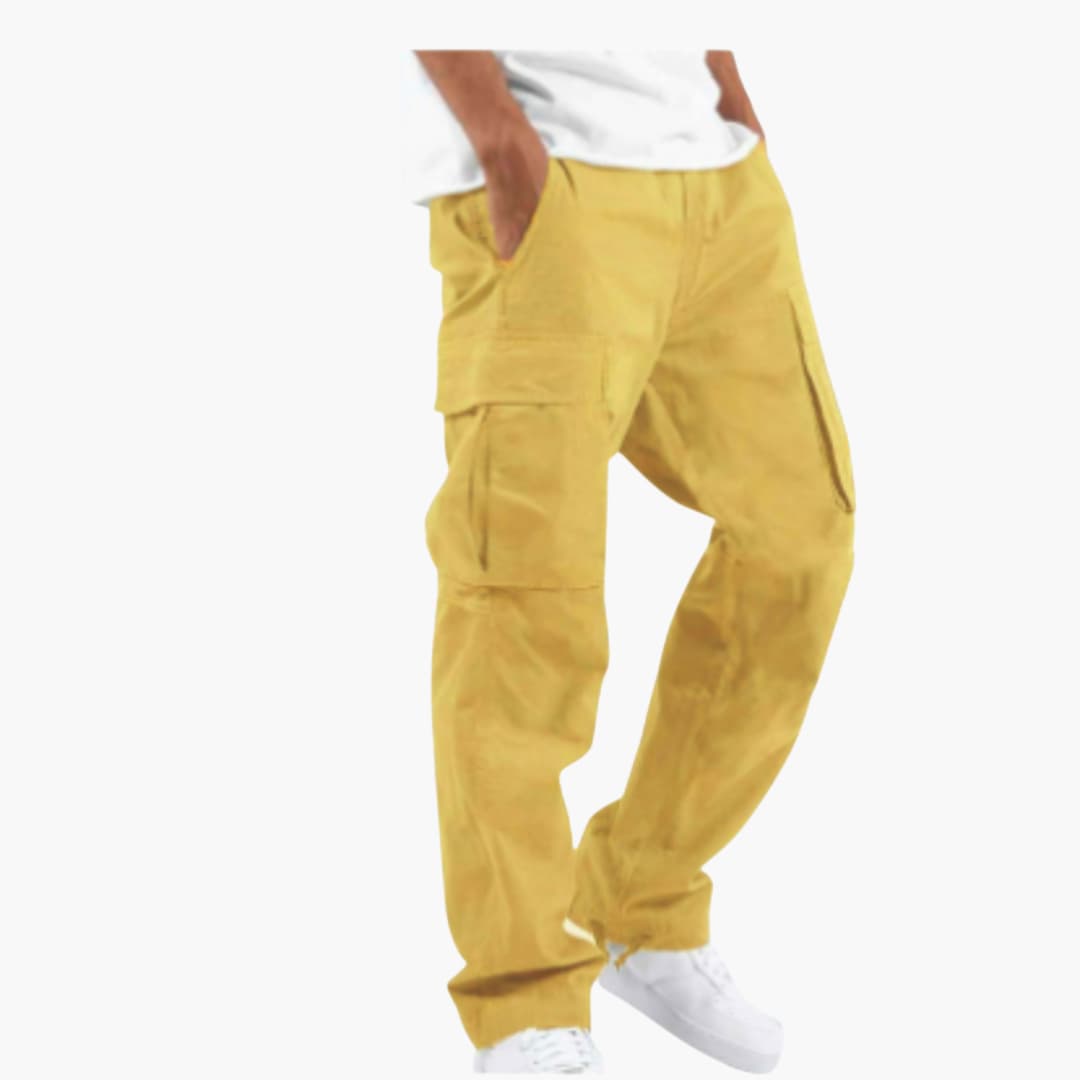 Men's wide-leg cargo pants relaxed fit streetwear style with multiple utility pockets everyday comfort
