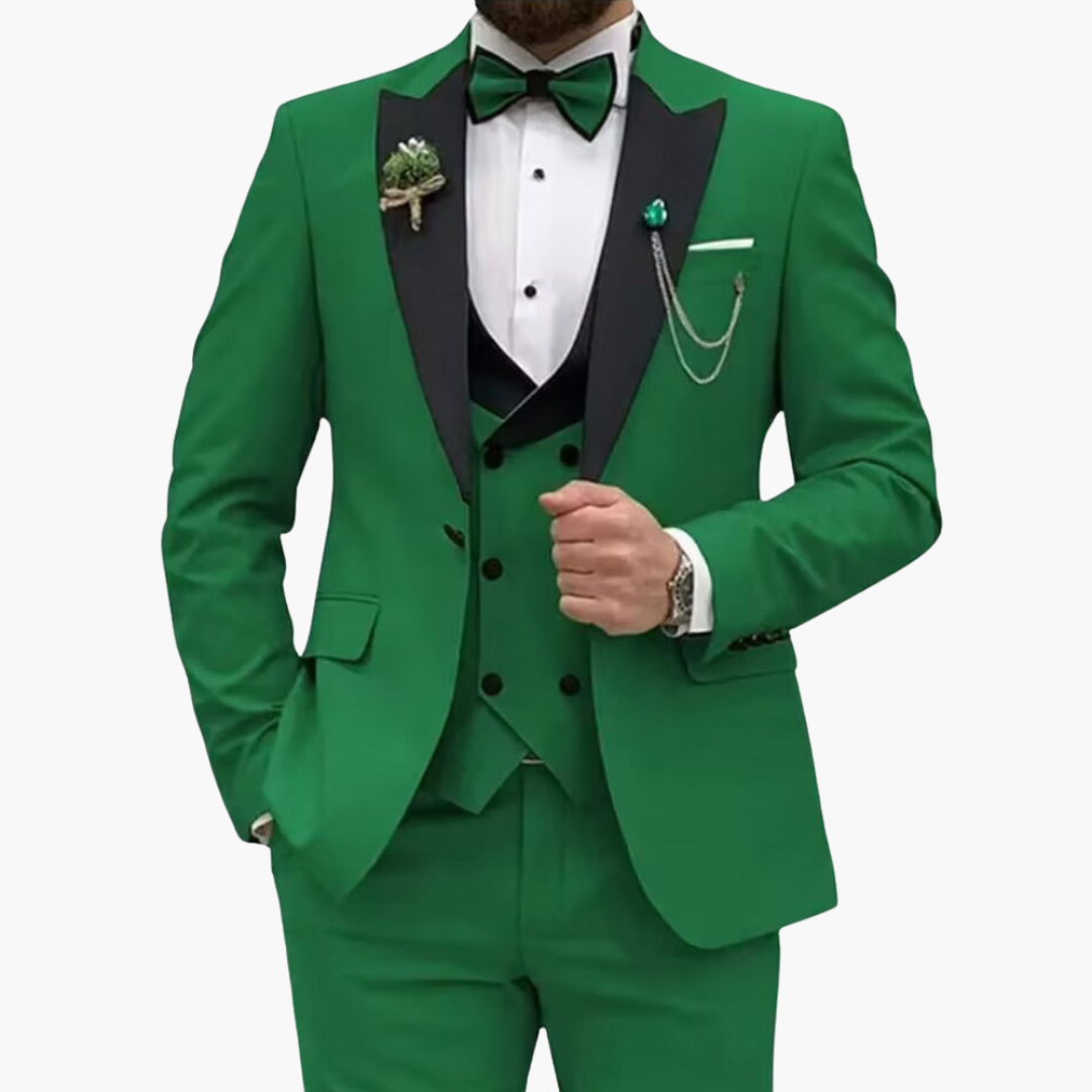 Men's slim fit three-piece suit black contrast lapels formal wedding tailored set