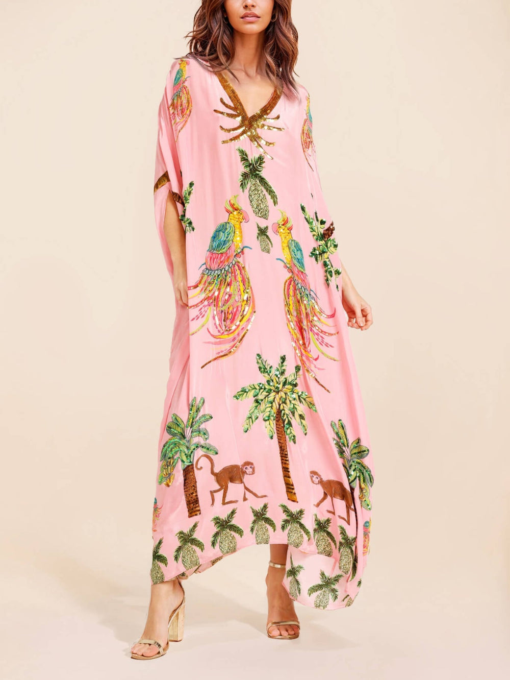 Women's tropical coconut tree print drop shoulder dress, relaxed fit beach vacation style