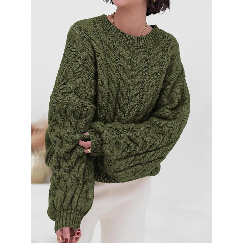 Beige oversized chunky knit sweater for women with soft yarn and relaxed drape for cold days