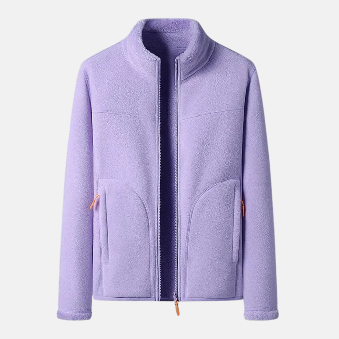 Women's regular fit fleece lined zip jacket cozy warmth everyday winter layer full zip closure