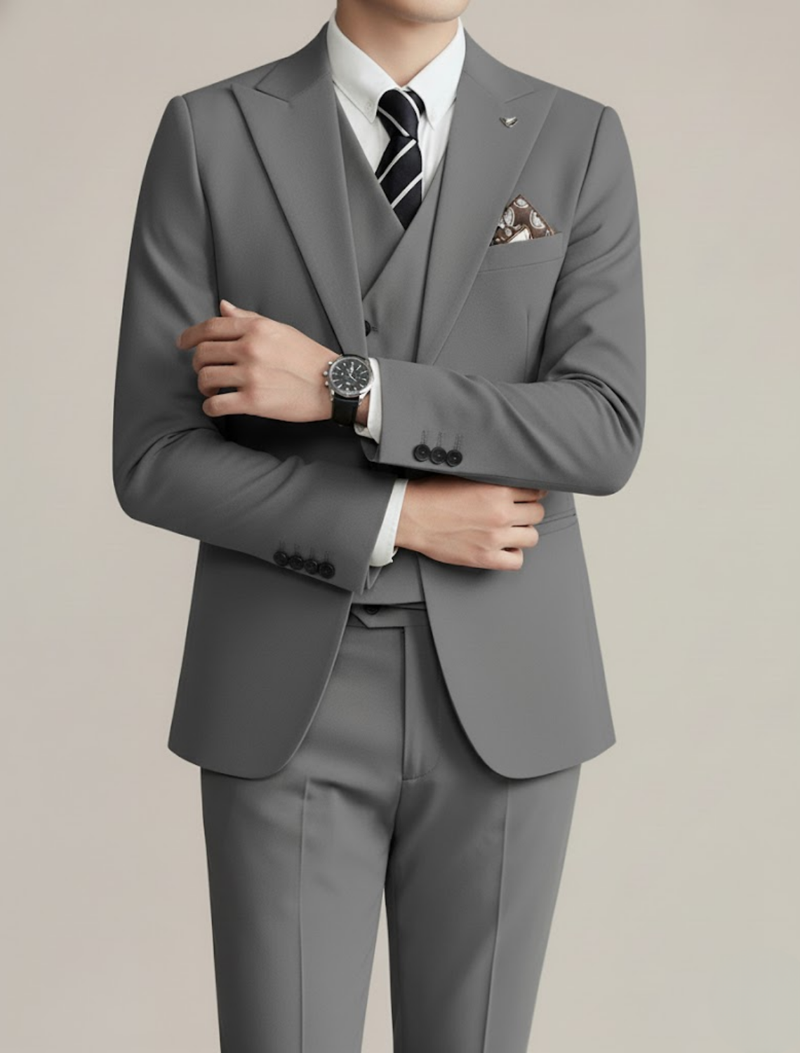 Men's navy tailored fit three-piece suit double-breasted waistcoat blazer tapered trousers wedding groom