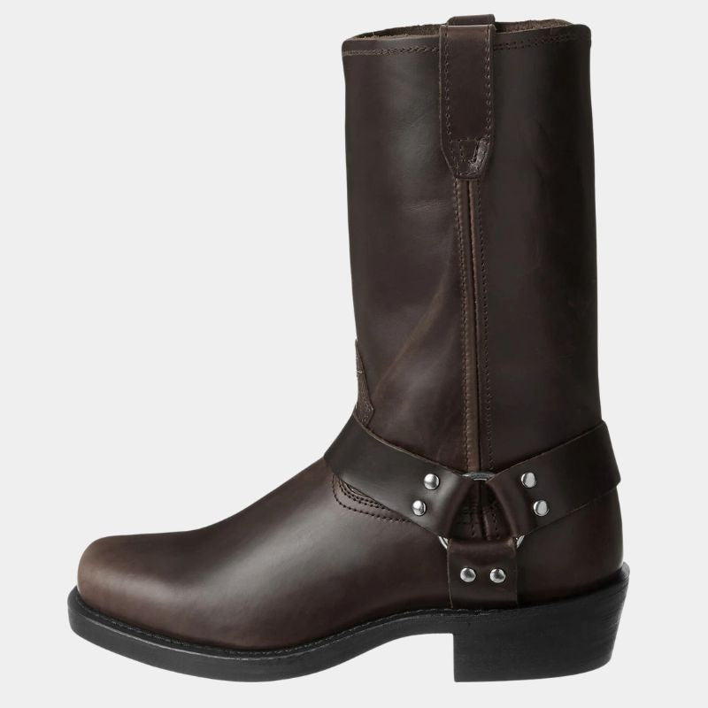 Unisex mid-calf pull-on cowboy boots in leather-look PU with Western grain detailing