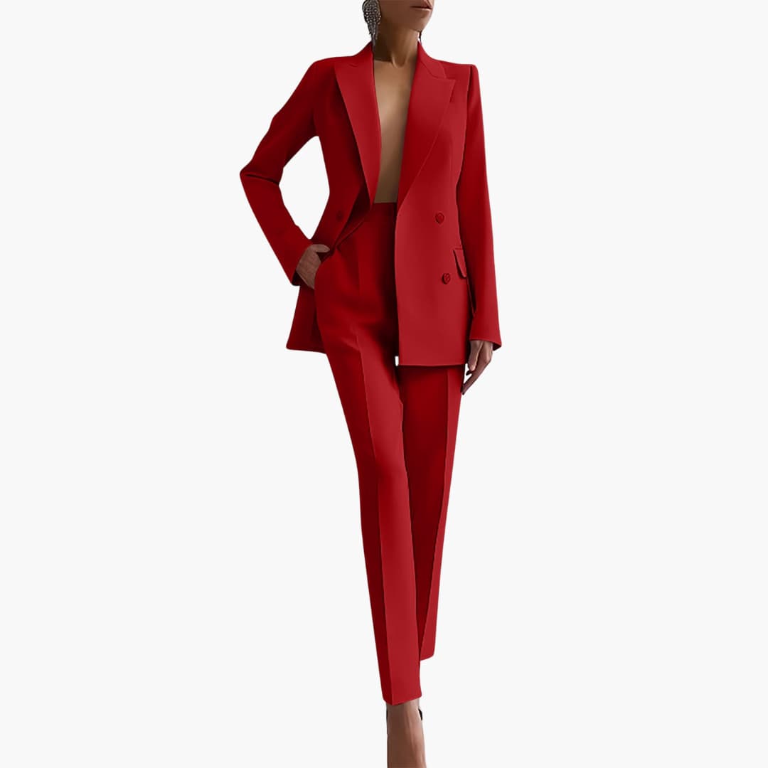 Women's office suit set blazer straight trousers notched lapel finely woven professional workwear