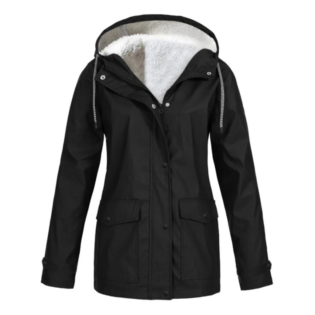 Women's long hooded rain jacket in versatile cut with adjustable details for all-weather protection