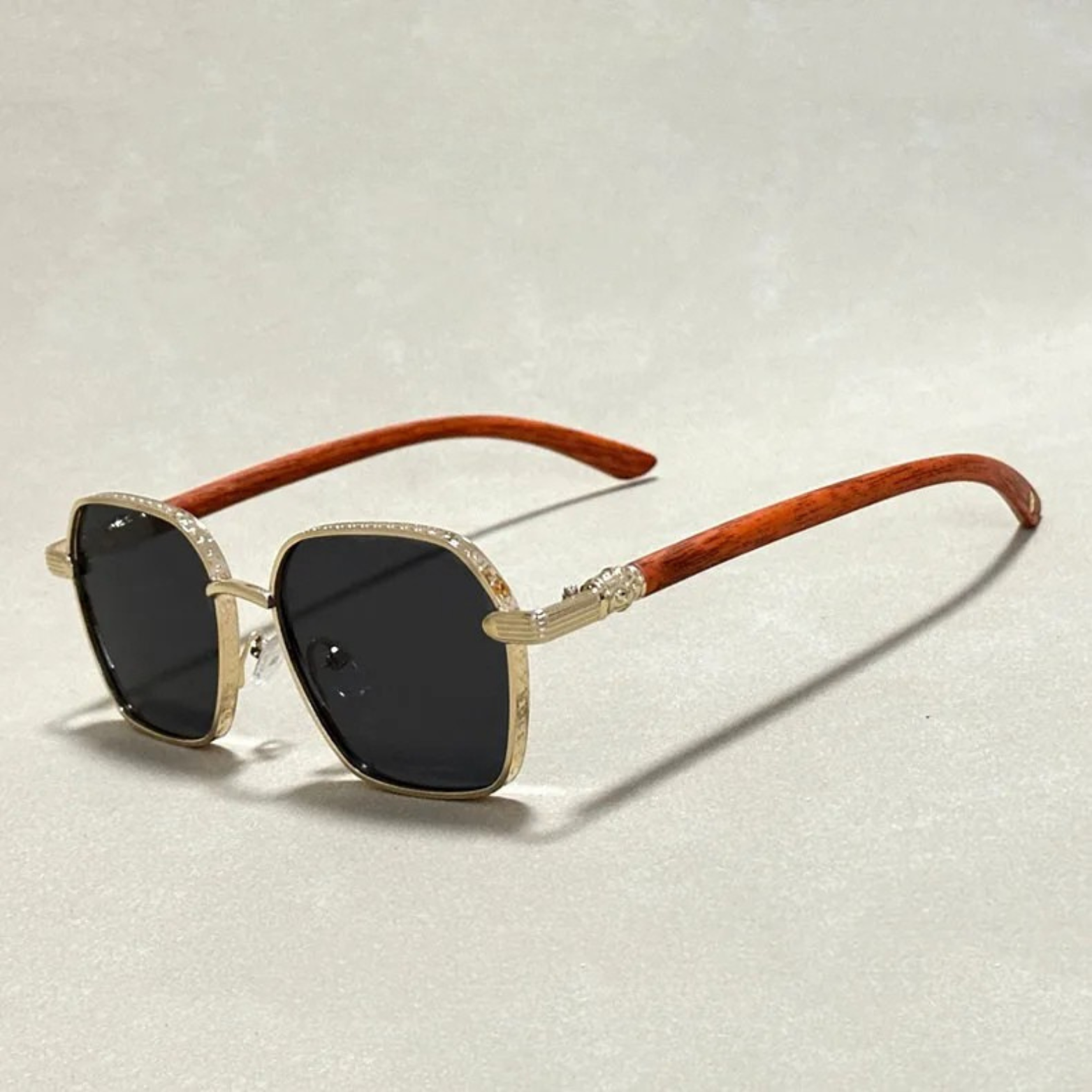 Ember square unisex sunglasses retro style wood temples gold accents UV400 gradient lenses