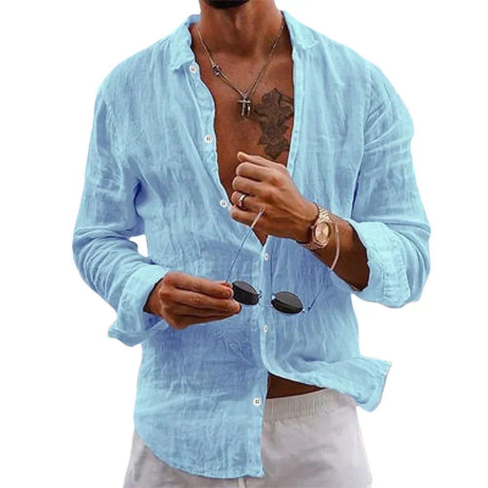Alex men's light beige linen shirt classic relaxed cut breathable fabric ideal for casual office wear