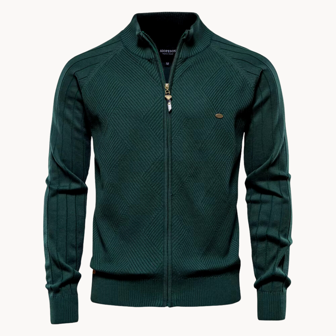 Men's slim-fit wool blend jacket with ribbed edges and zipper, casual urban style