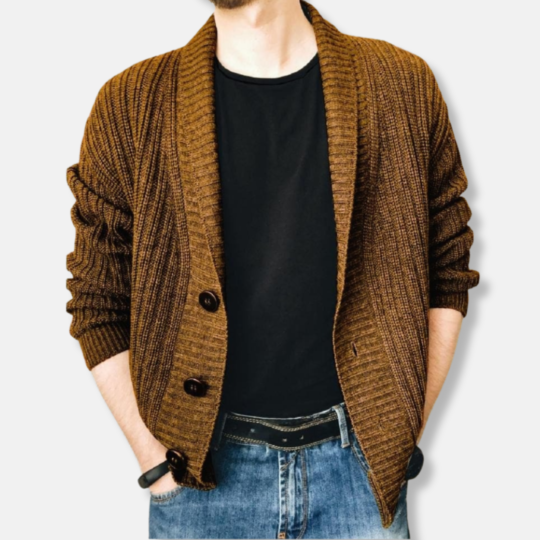 Men's relaxed fit shawl collar cardigan button-front everyday layering versatile winter style