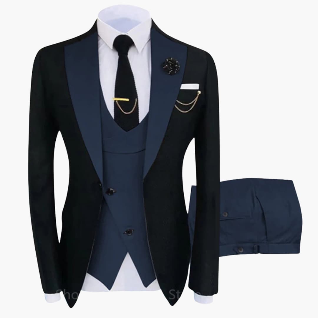 Men's lightweight three-piece suit set with vest, single-breasted blazer, and trousers for formal wear