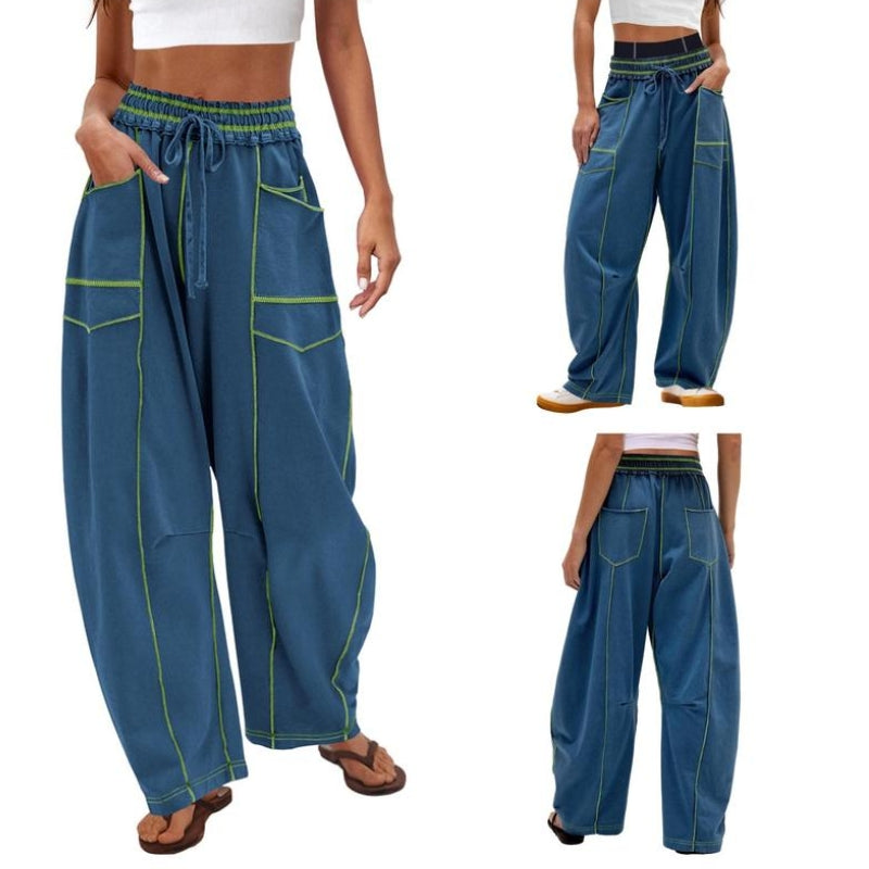 Women's barrel sweatpants high rise relaxed fit breathable soft fabric lounge travel casual style