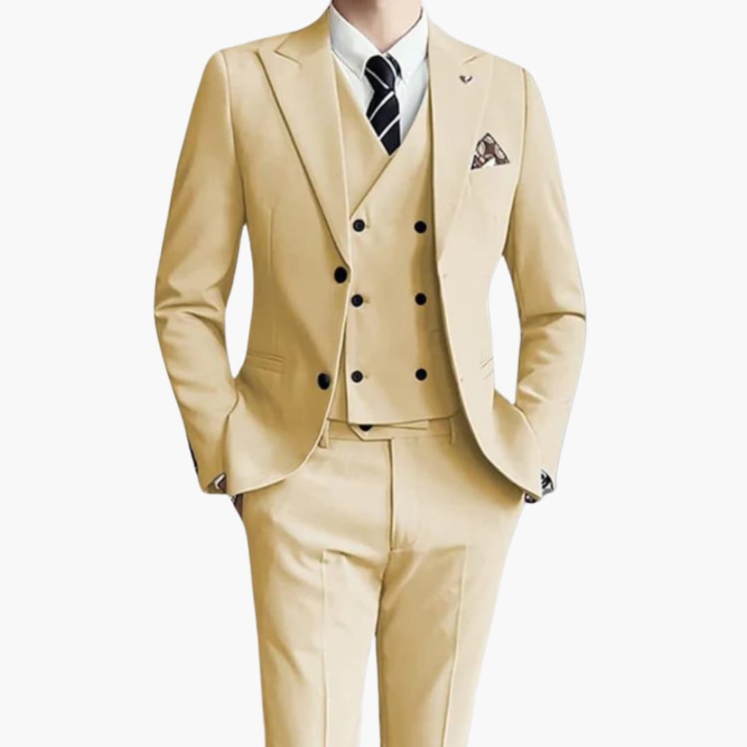 Men's slim fit 3-piece suit breathable fabric sharp silhouette for weddings and formal events