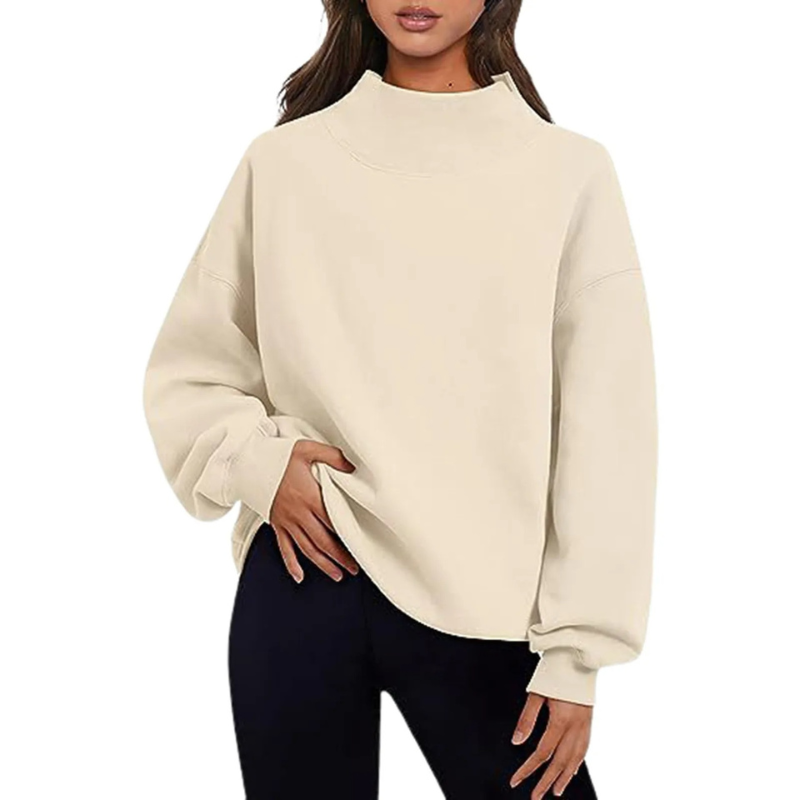 Loose unisex minimalist pullover in neutral tone, relaxed long sleeve silhouette with soft lightweight fabric