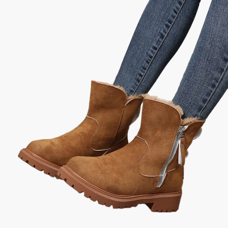 Women's winter ankle boots with warm lining, decorative cuff, and durable tread sole for cold weather