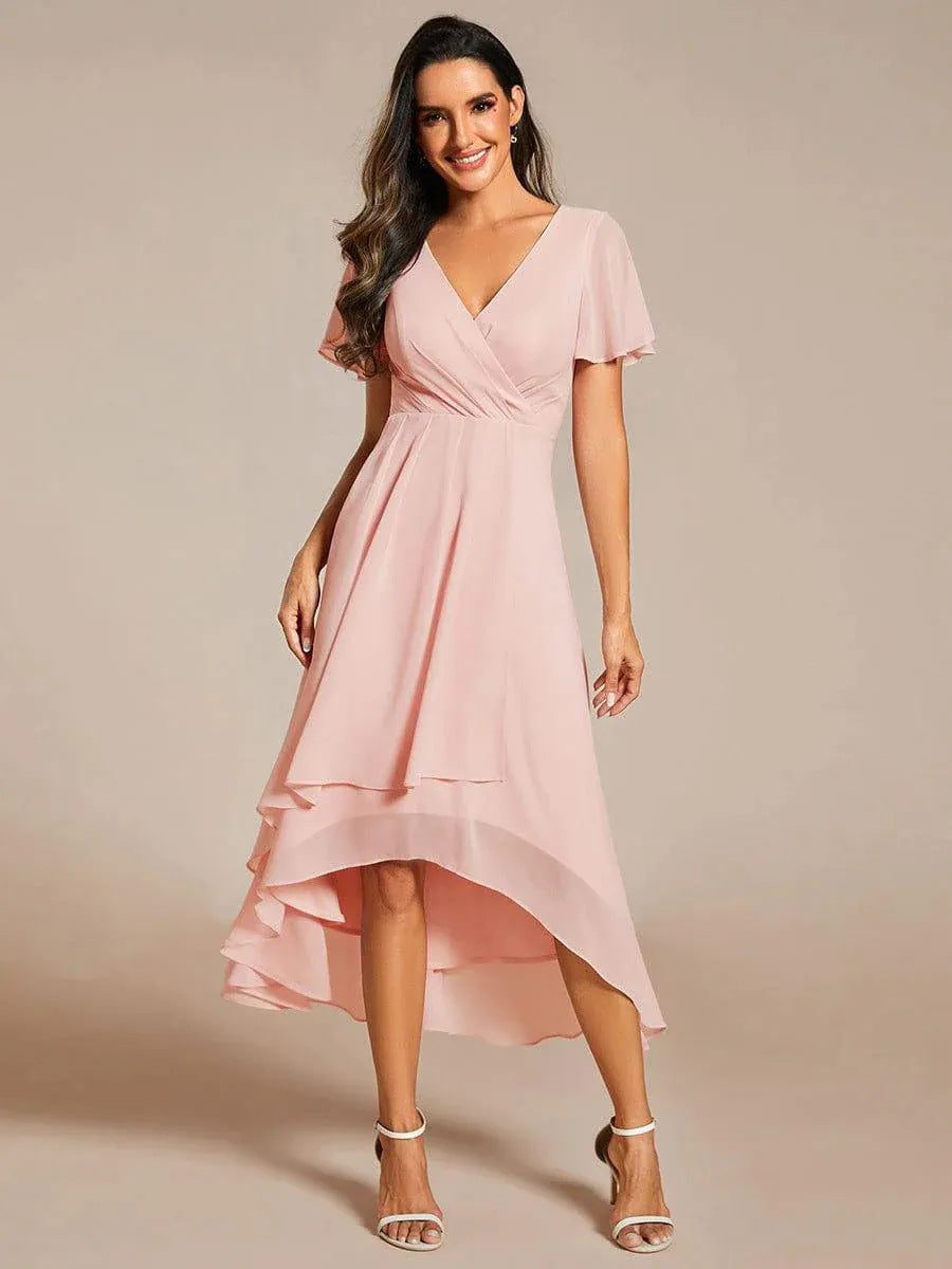 Morgan ivory silk chiffon A-line dress with high-waist cut, airy drape for weddings