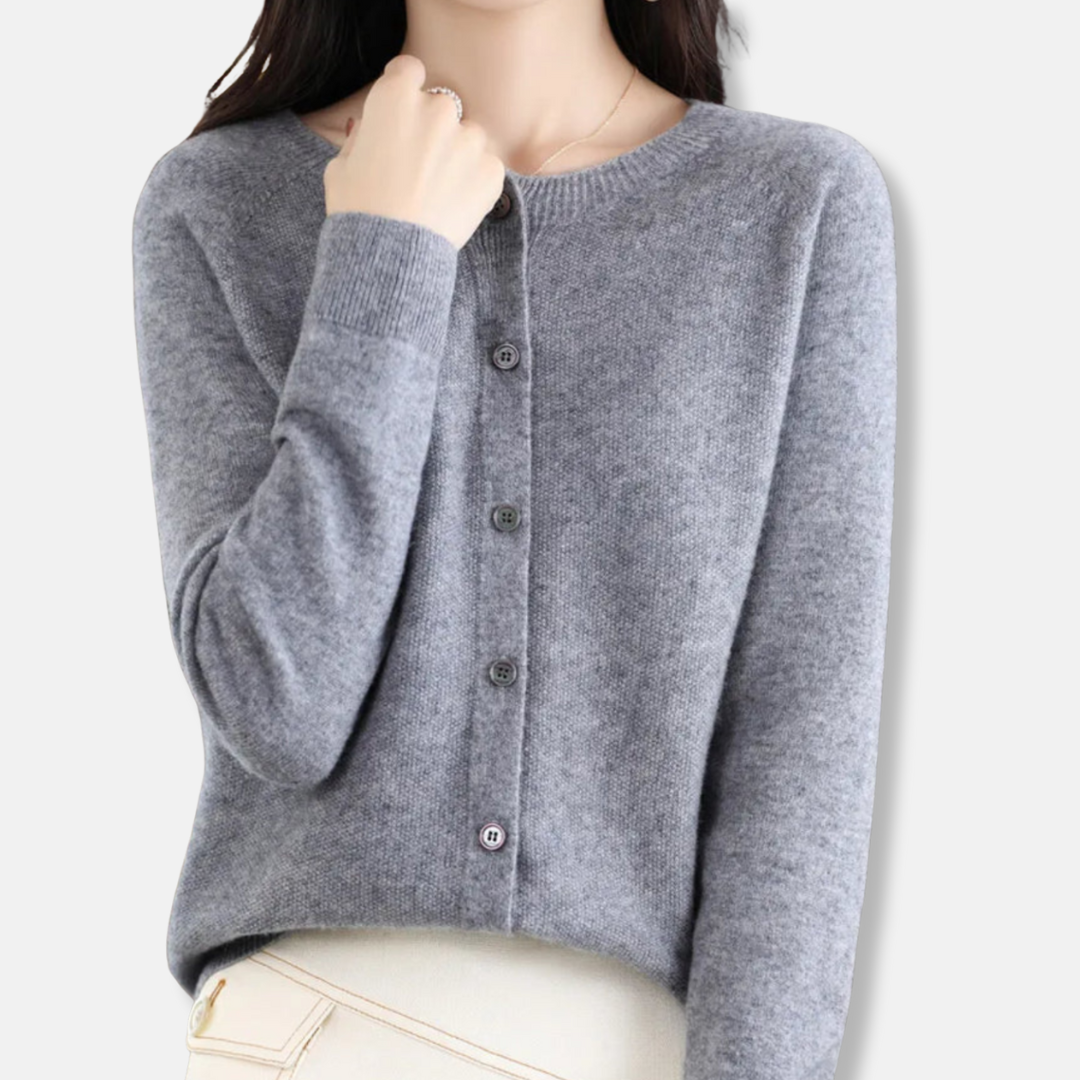 Women's merino wool cardigan regular fit button-front ribbed knit sweater soft luxurious layer