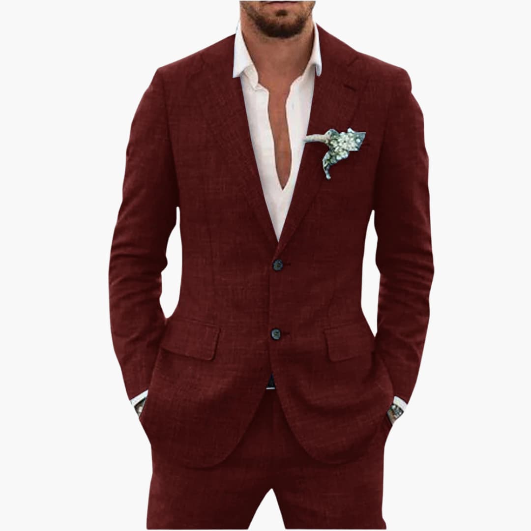 Men's lightweight tailored-fit two-piece summer suit notched lapel blazer trousers formal occasion