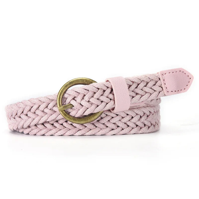 Milene unisex braided rope belt soft waxed texture vintage brass buckle no-holes casual formal