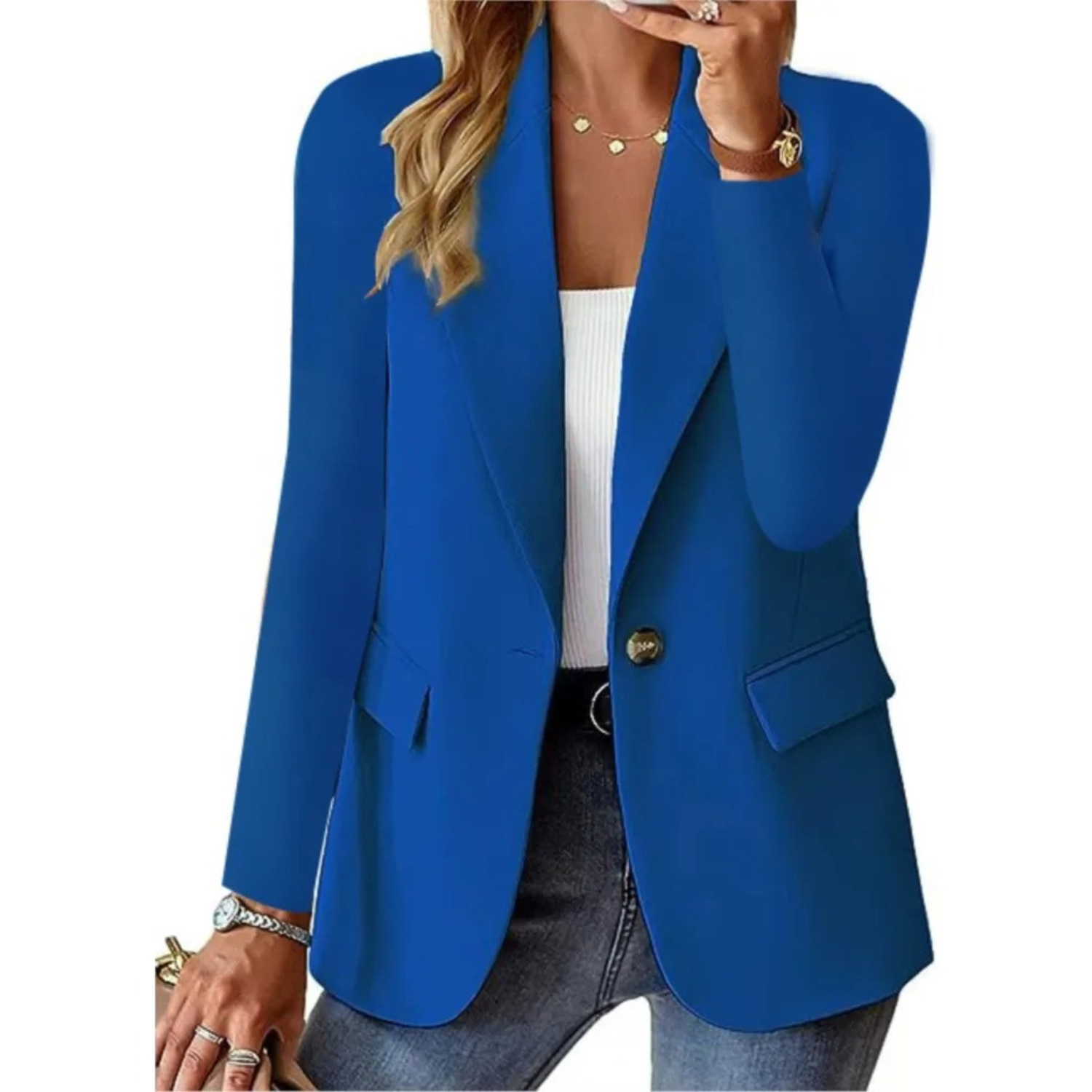 Women's slim fit blazer notch lapel single-breasted button closure office to evening style