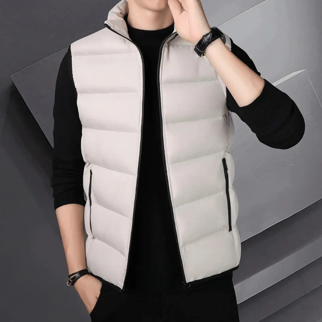Men's lightweight navy channel-quilted puffer vest insulated sleeveless layering essential for active style