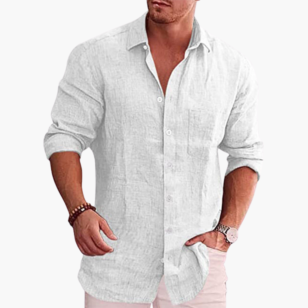 Men's lightweight breathable button-up shirt slim fit summer casual office solid color