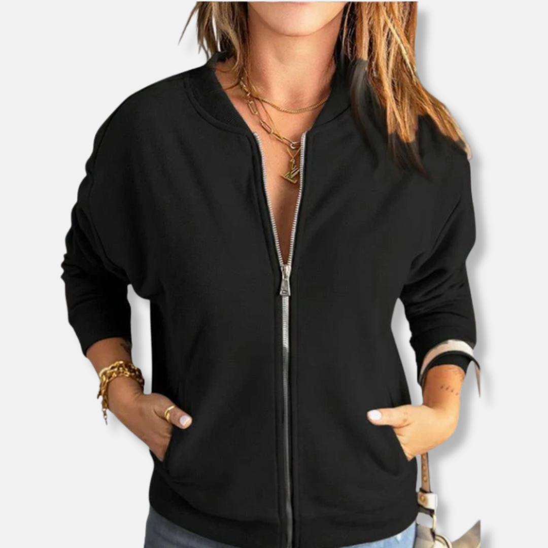 Women's lightweight casual jacket with zipper and ribbed edges, relaxed silhouette for everyday wear