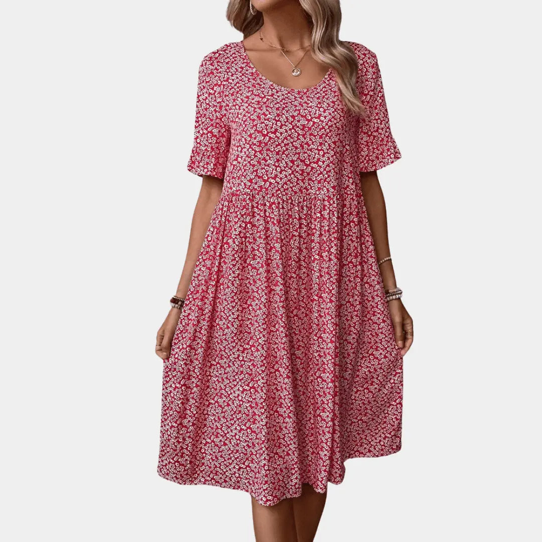 Flowy floral midi dress soft print lightweight breathable fabric everyday chic silhouette women