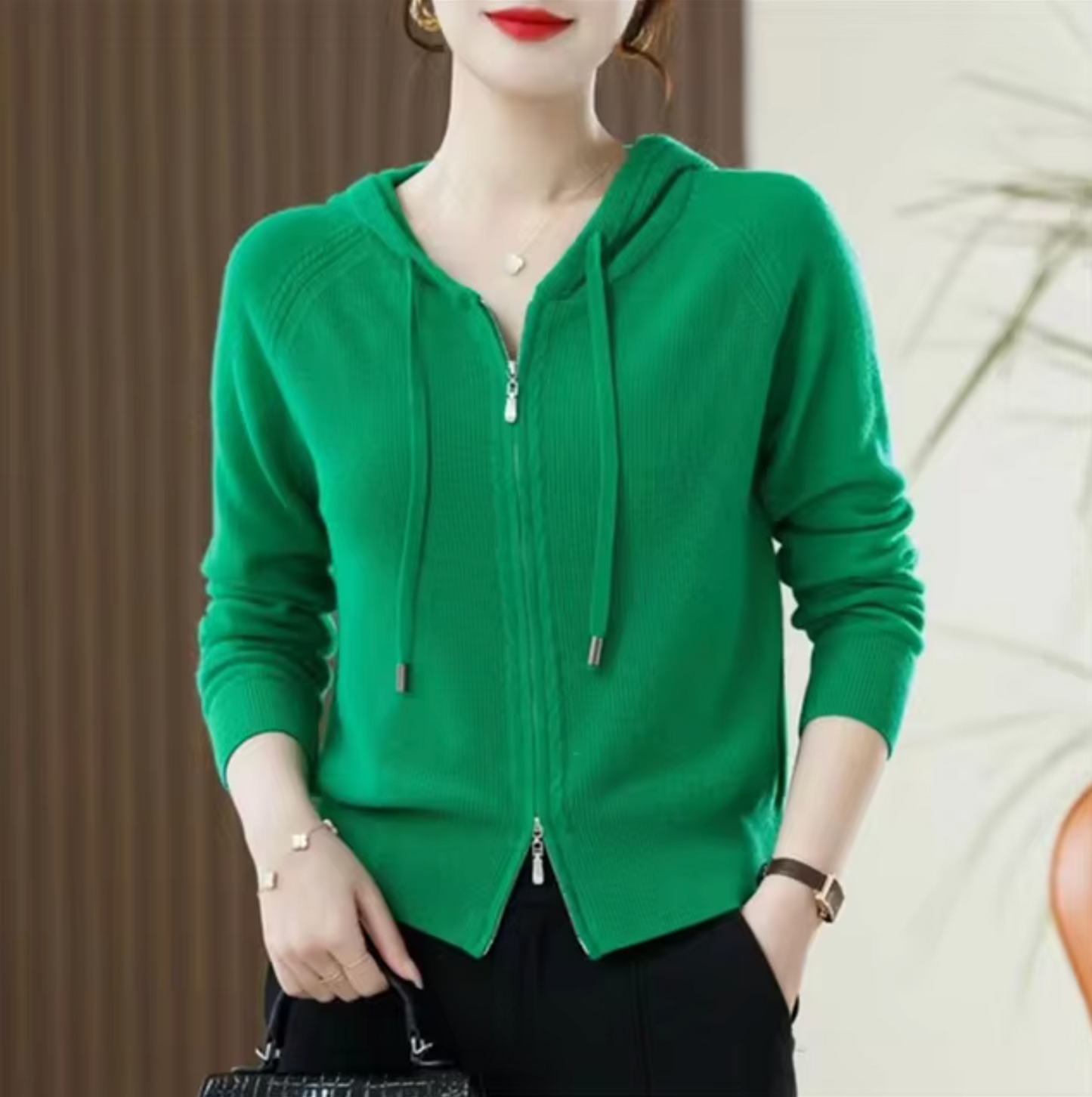 Women's zip-up hooded puffer jacket quilted silhouette casual warm everyday style