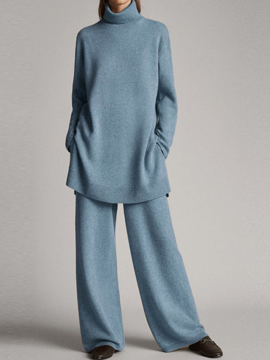 Women's gray relaxed knit lounge set cozy oversized two-piece with ribbed texture for winter comfort