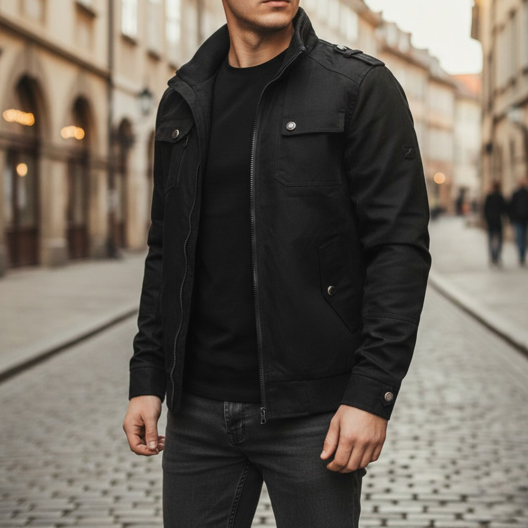 Men's windproof bomber jacket with full zipper closure in versatile colorways, casual modern fit for everyday wear