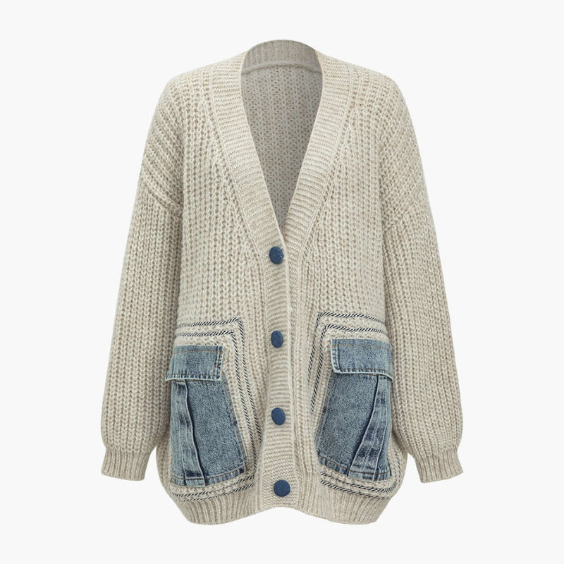 Women's relaxed fit wool V-neck cardigan, hip-length cozy everyday layering piece in soft luxurious knit