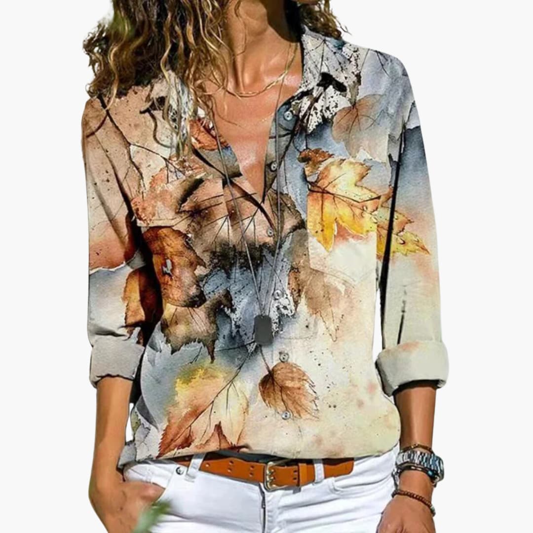 Women's floral blouse breathable lightweight fabric contrast design casual modern style