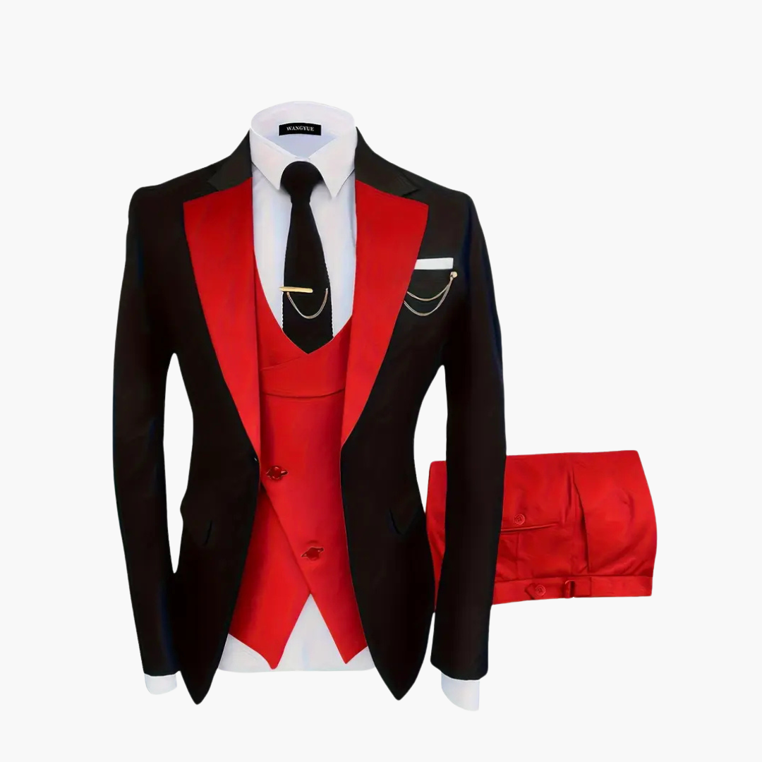 Men's slim fit 3-piece wedding suit in classic tones, tailored jacket vest and trousers for festive occasions
