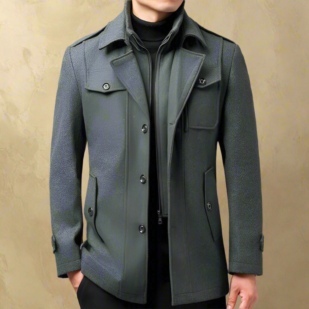 Massimo men's classic beige trench coat slim tailored fit with adjustable waist belt