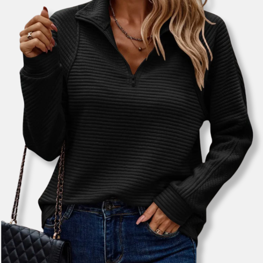 Women's relaxed fit pullover sweater stand collar half-zip cozy knit everyday casual style