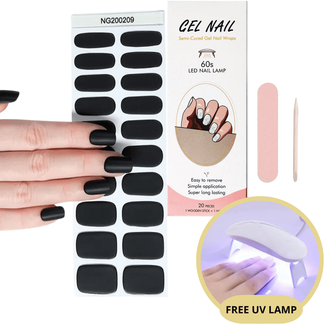 Gel nail sticker kit with UV lamp for beginners delivering long-lasting salon-quality manicure at home