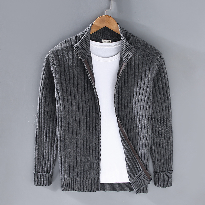 Men's ribbed zip-up cardigan casual modern style everyday layering streamlined comfortable fit