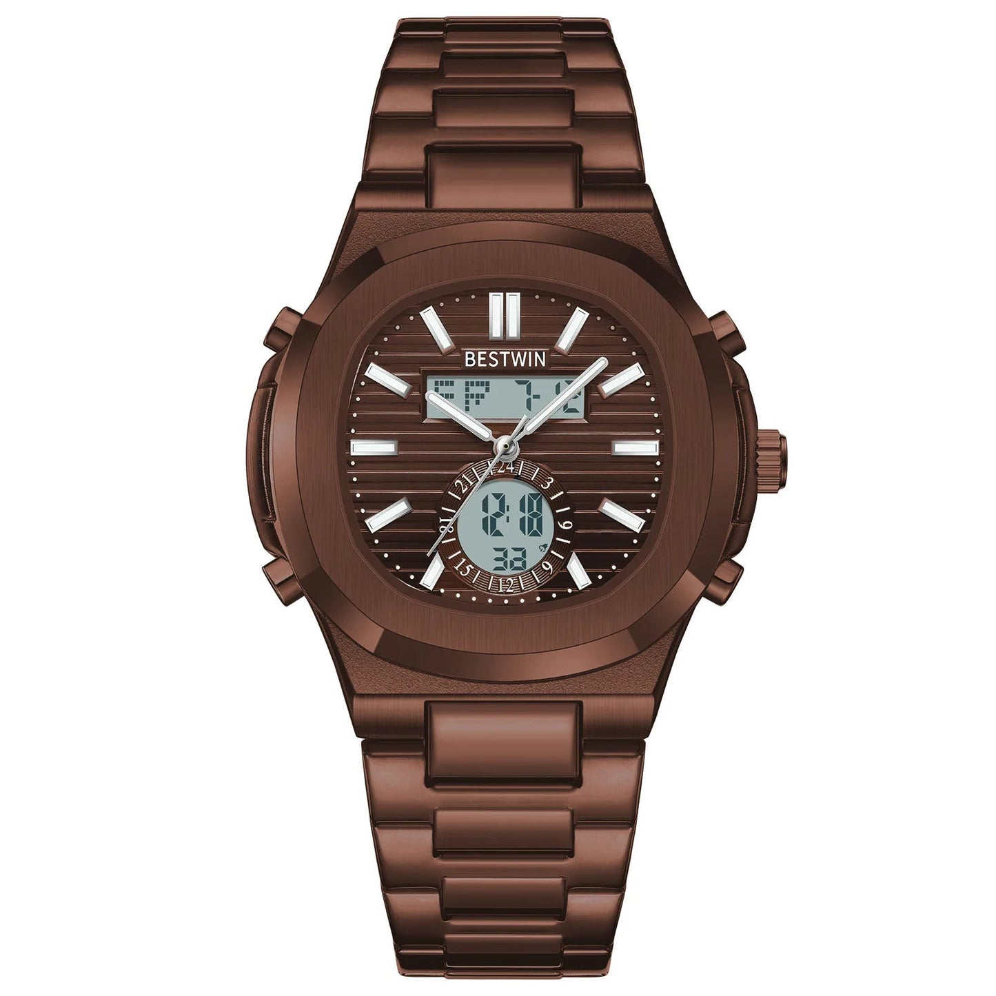 Navion hybrid watch stainless steel strap multifunction dial luminous markers water resistant quartz