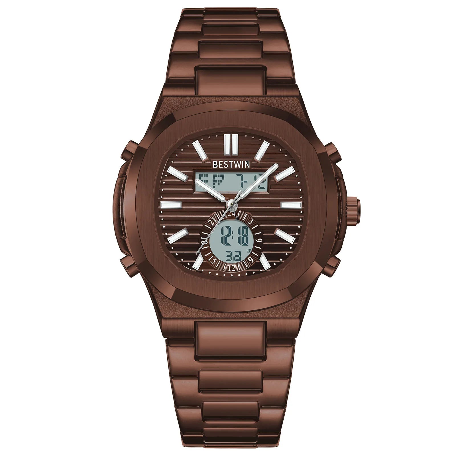 Navion hybrid watch stainless steel strap multifunction dial luminous markers water resistant quartz